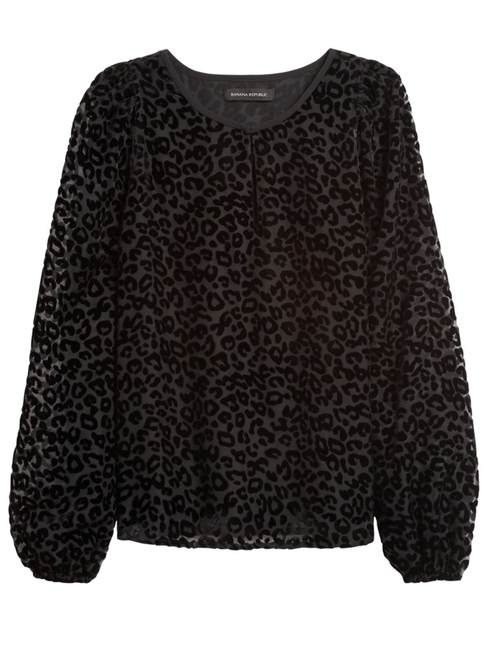 NWT Banana Republic Blouse Velvet Burnout Puff Sleeve Animal Print Black M Tall